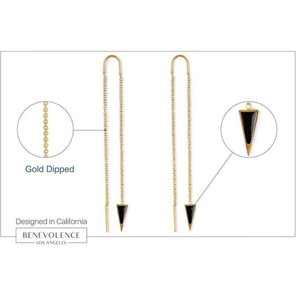 Triangle Threader Earrings Gold Dipped Long Drop Dangle Piercing Accessory - Picture 4 of 5